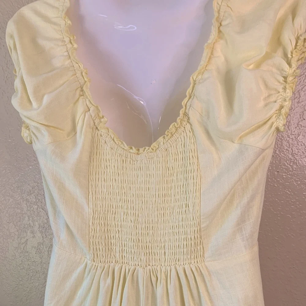 Cotton On Y2K Butter Yellow Linen Blend Milkmaid Babydoll Dress Size XS - Picture 6 of 10